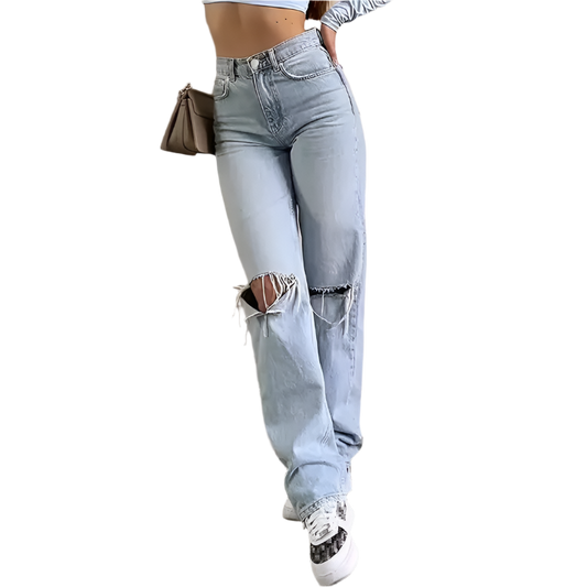 High Waisted Distressed Wide Leg Jeans